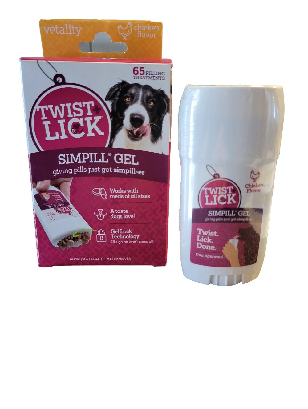 Vetality Twist & Lick Simpill Chicken Flavor Pill Hiding Dog Treat 2.3 floz Disp